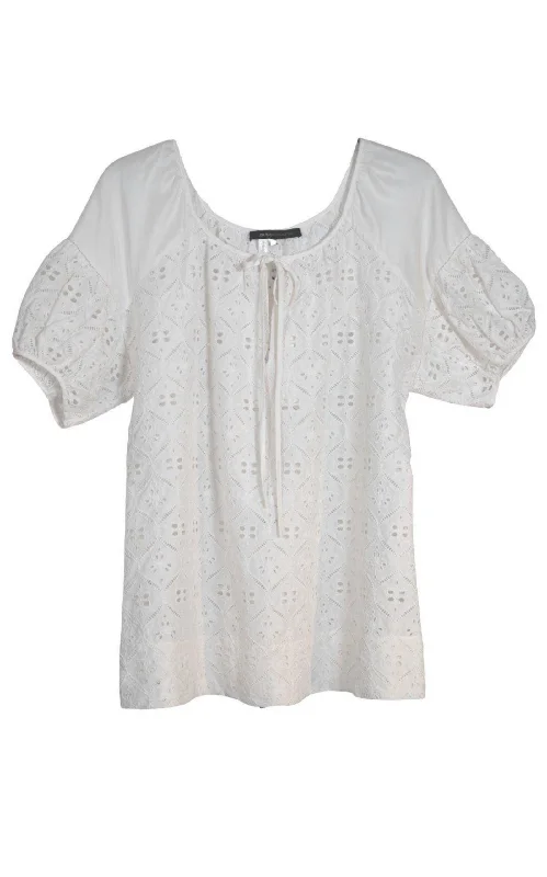 White Cotton Eyelet Top