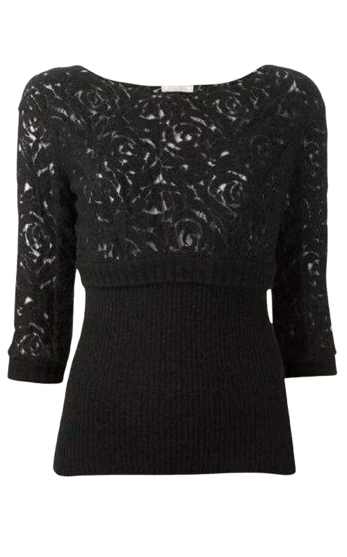 Black Wool Blend Lace Sweater