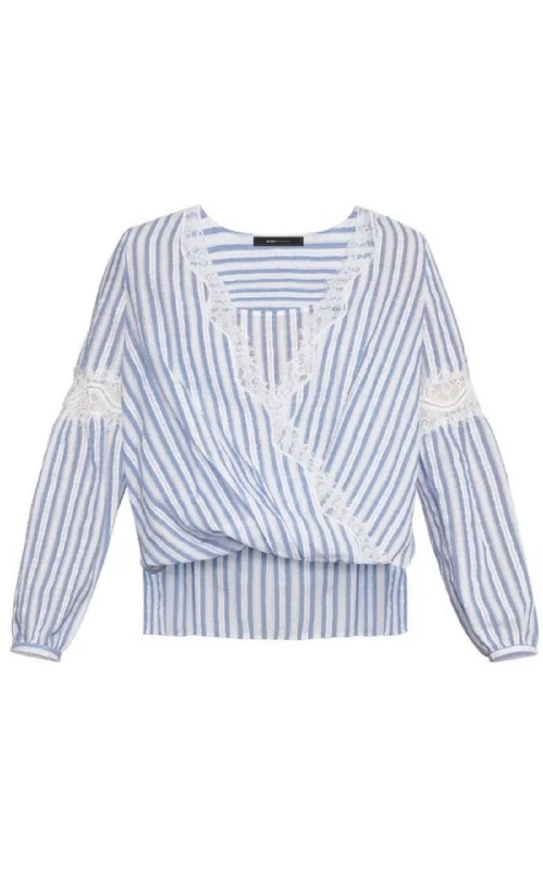 Striped Faux Wrap Cotton Blouse