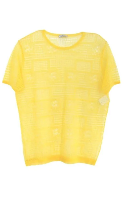 Yellow Silk Sheer Fine Knit T-Shirt