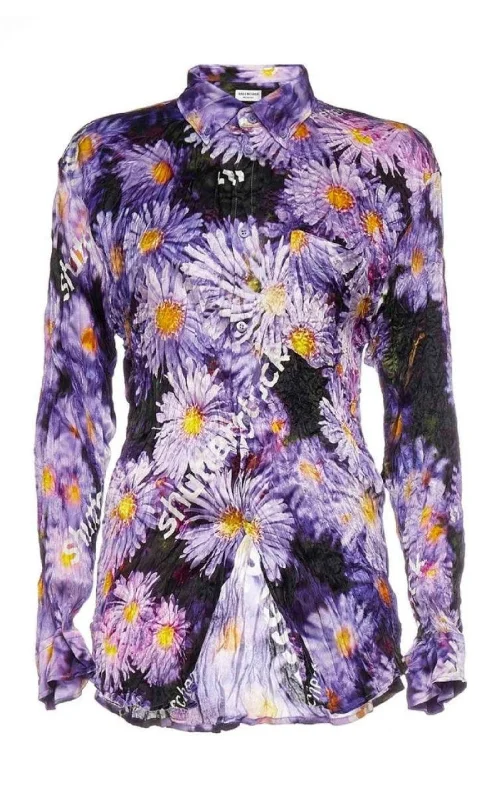 Floral Printed Crinkled Effect Silk Shirt