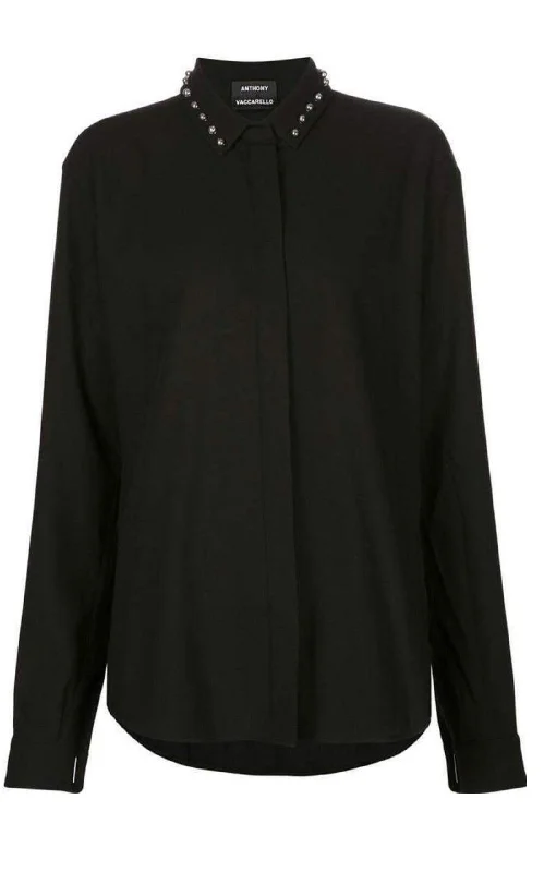 Black Classical Shirt With Stud Collar