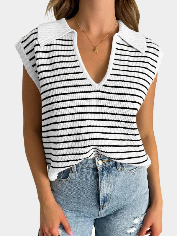 Mandy Collared Neck Striped Sweater Vest