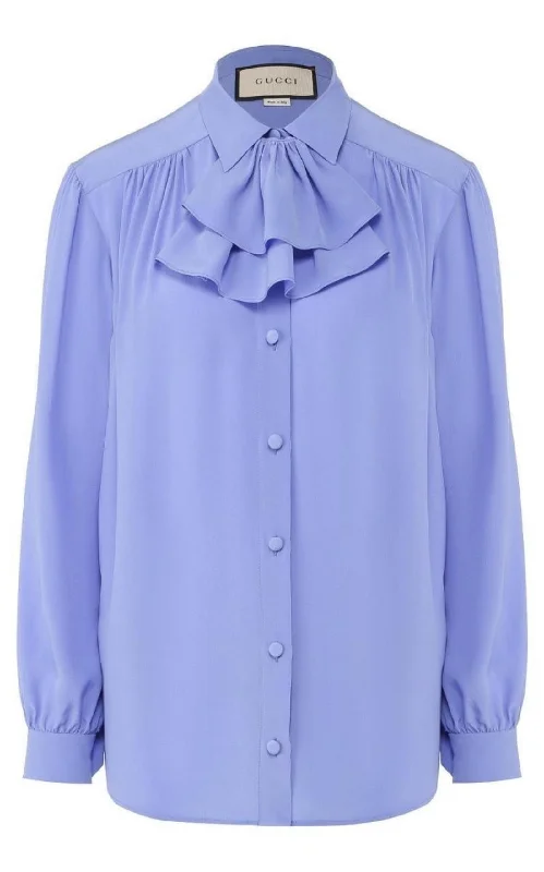 Ruffle-neck Silk Blouse