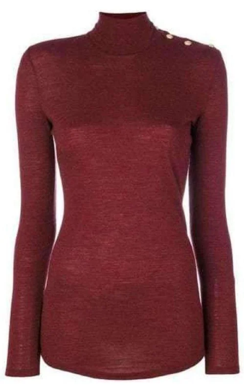 Burgundy Wool Knit Turtleneck Sweater