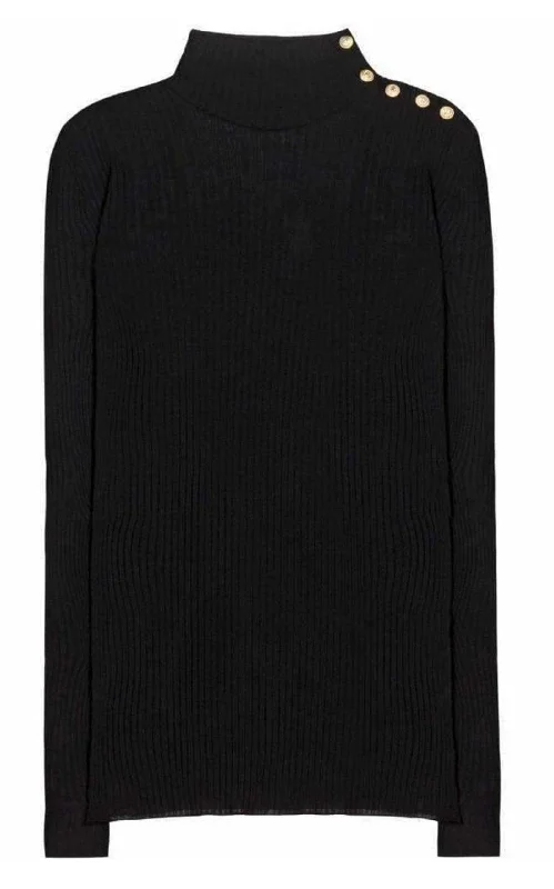 Black Embellished Wool Turtleneck Sweater