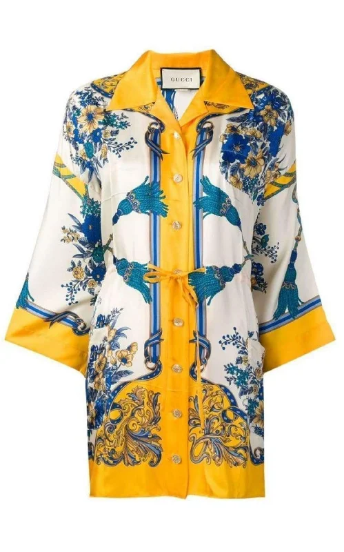 Printed Silk Kimono Shirt