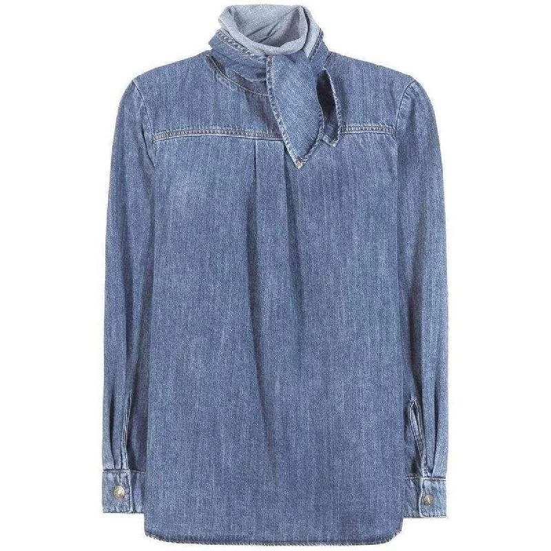 Tie Neck Light Denim Shirt