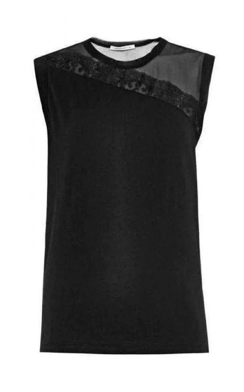 Mesh and Lace Insert Black Top