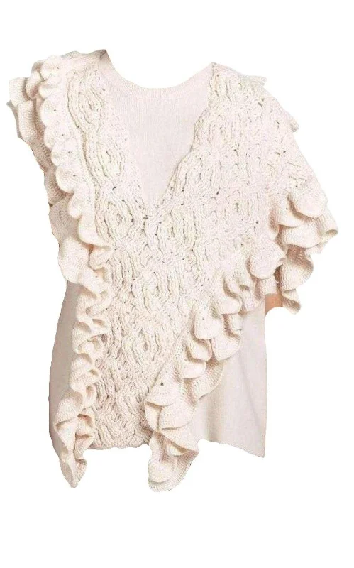 Wool Crochet Ruffle Sleeveless Knit Sweater Vest