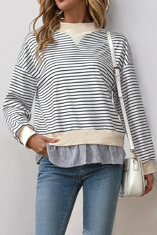 White Stripe Patchwork Fake Two-piece Top