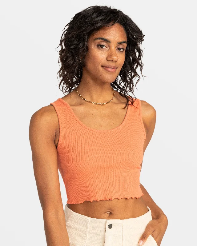 Keep It Wavy Ribbed Tank Top - Apricot Brandy