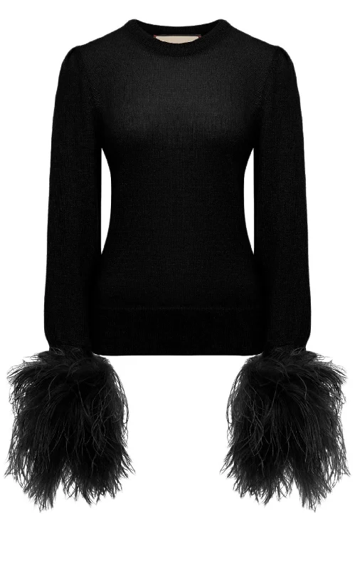 Feather Cuff Crew Sweater