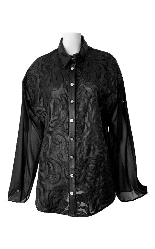 Silk Cut Out Leather Applique Shirt