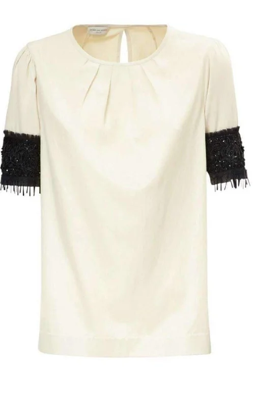 Embellished Sleeve Cotton Blend Top