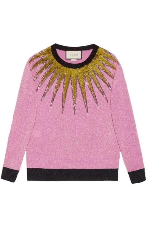 Embroidered Metallic Light Pink Sweater