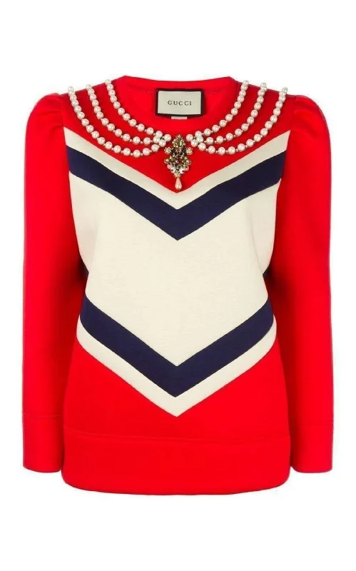 Pearl Embellished Jersey Sweatshirt