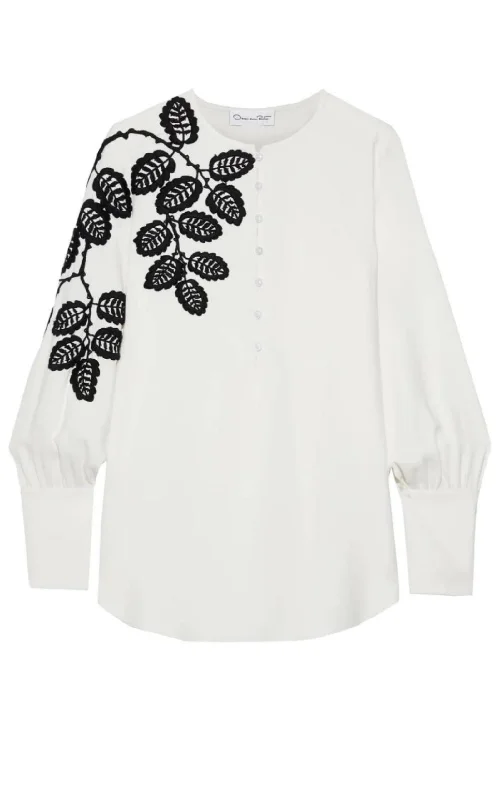 Leaf Embroidered Silk Blouse