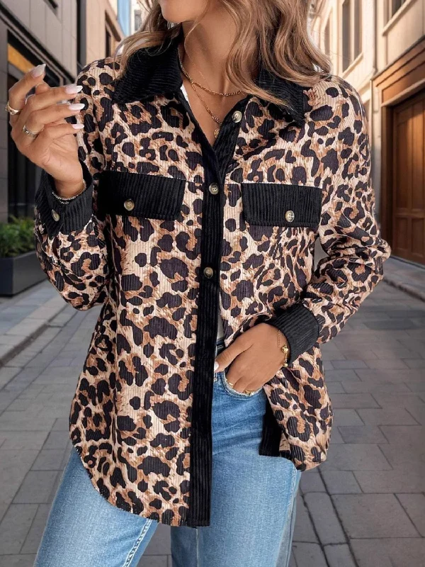 Leopard Collared Neck Button Up Shacket