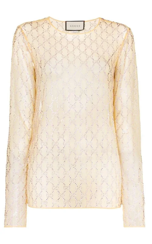 Crystal Embroidered Sheer Tulle Top