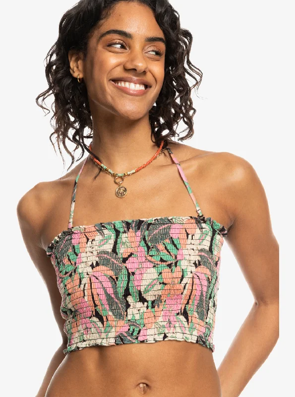 Warm Waters Ruched Bandeau Top - Anthracite Palm Song