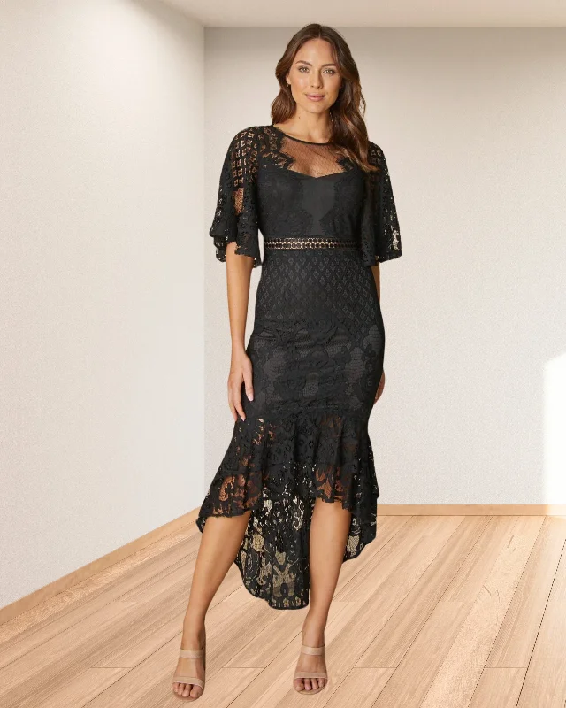 Reyna Lace Midi Dress - Black