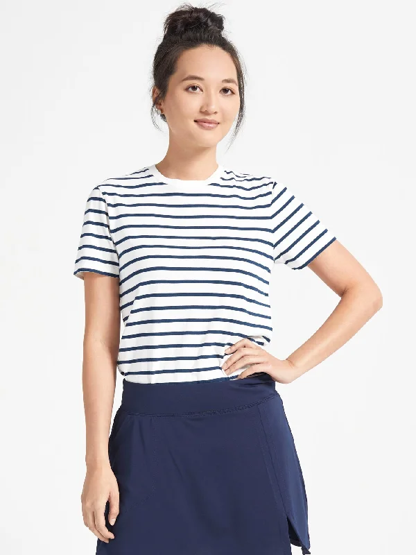 Ladies' Breton Stripe Crewneck Tee - Navy & White