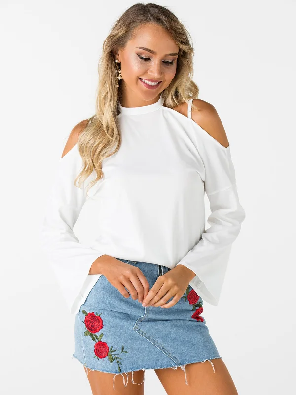 Custom Cold Shoulder Plain White T-Shirts