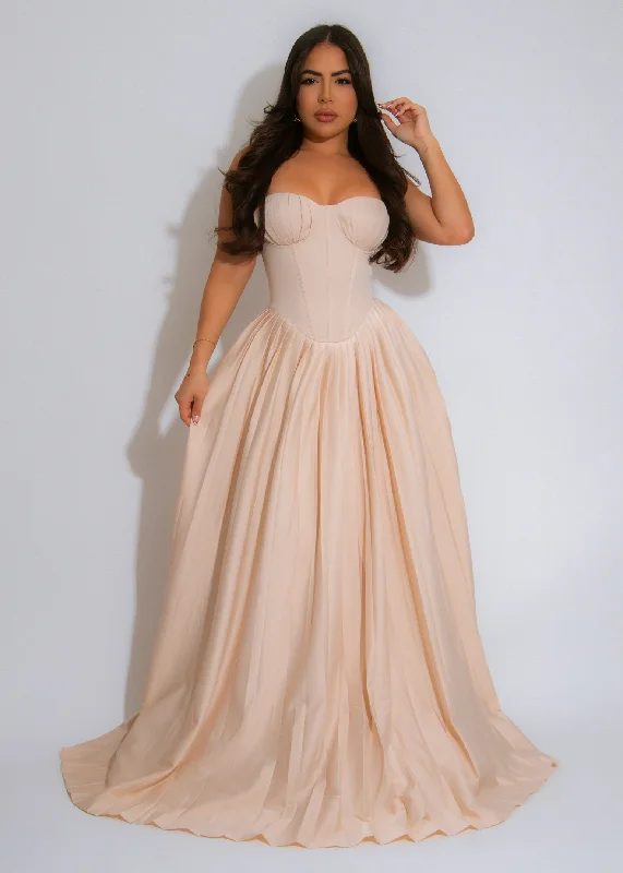 The Royale Elegance Satin Maxi Dress Nude