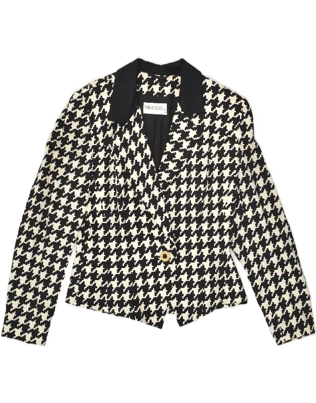 VINTAGE Womens 1 Button Blazer Jacket EU 38 Medium Black Houndstooth