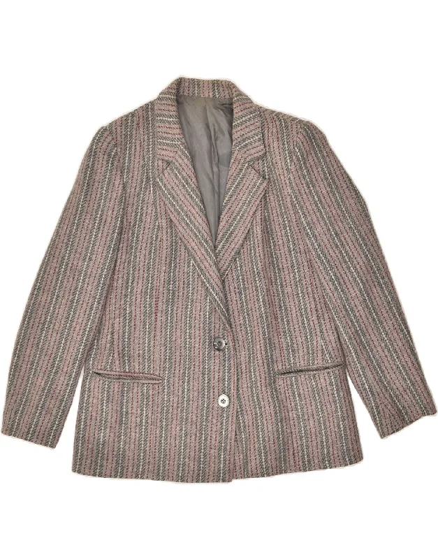 VINTAGE Womens 2 Button Blazer Jacket IT 42 Medium Grey Striped Wool