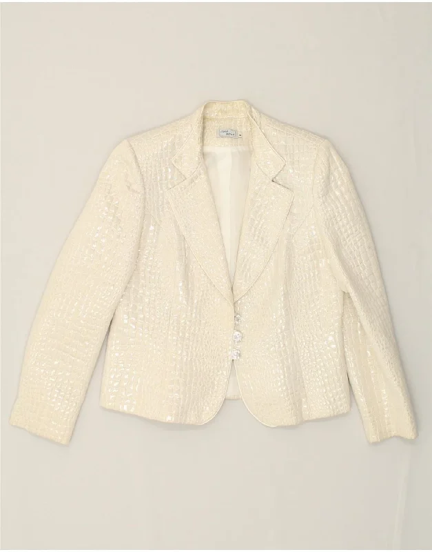 VINTAGE Womens 3 Button Blazer Jacket IT 46 Large White Animal Print