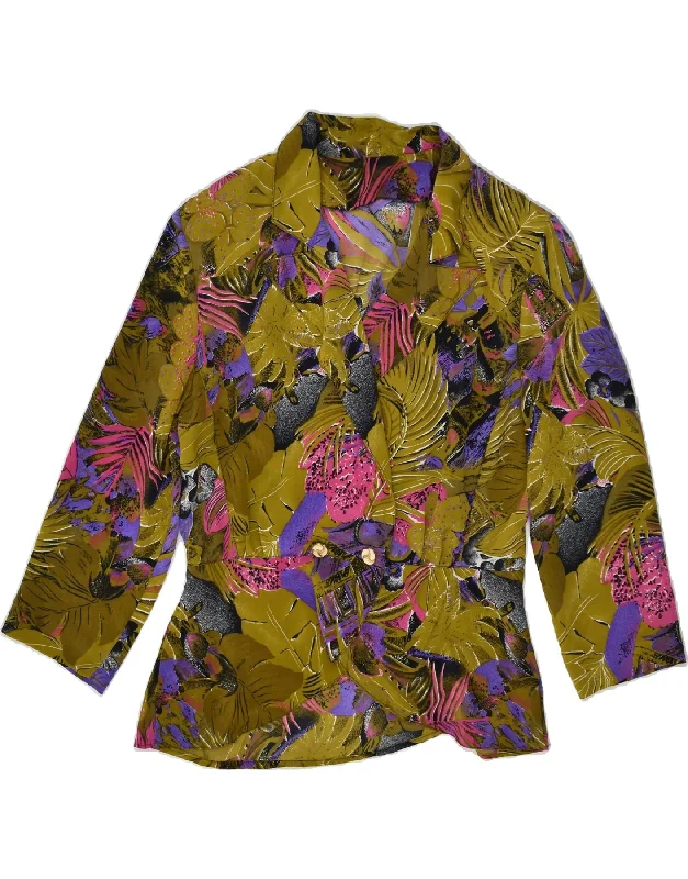 VINTAGE Womens Double Breasted Blazer Jacket IT 48 XL Khaki Floral