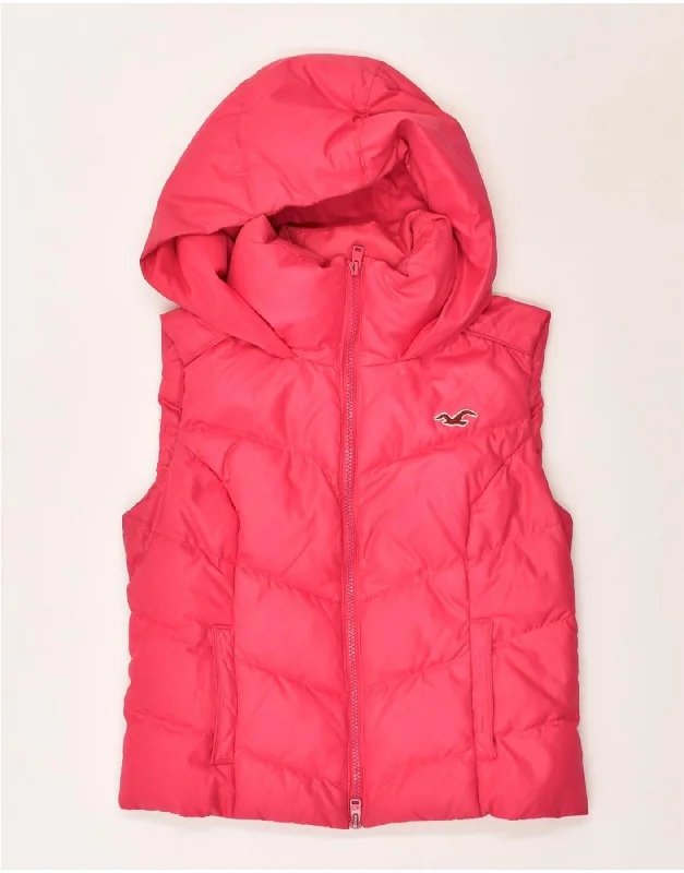 HOLLISTER Womens Hooded Padded Gilet UK 8 Small Pink Polyester