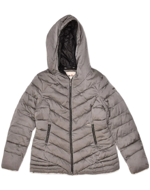 ELLESSE Womens Hooded Padded Jacket UK 16 Large Grey