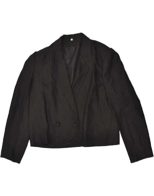 VINTAGE Womens Double Breasted Blazer Jacket IT 44 Medium Black Linen