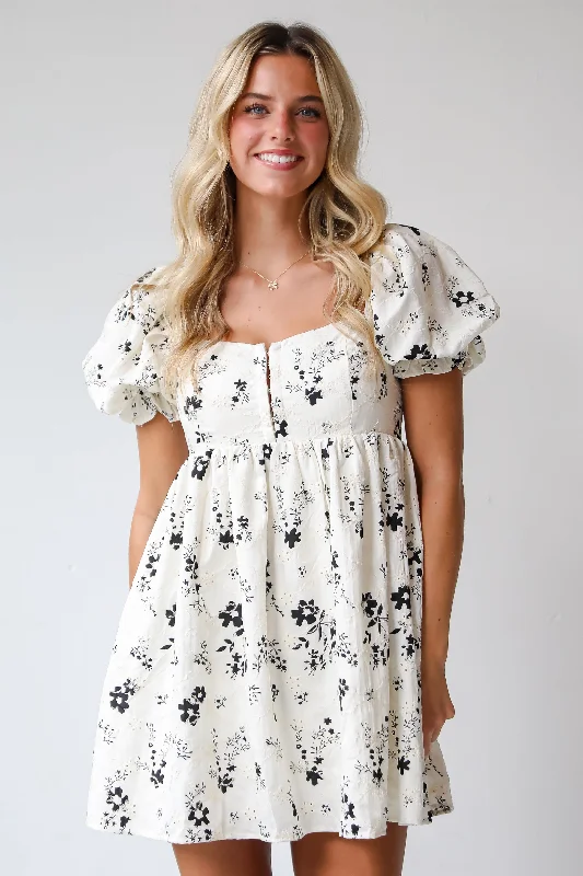 FINAL SALE - VIP Treatment Ivory Floral Babydoll Mini Dress