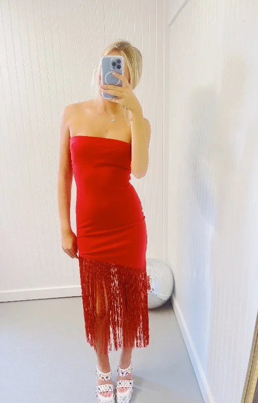 New Heights Fringe Dress - Red