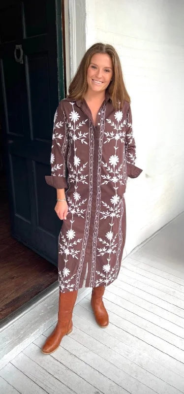 Elizabeth Embroidered Maxi Dress Brown/White