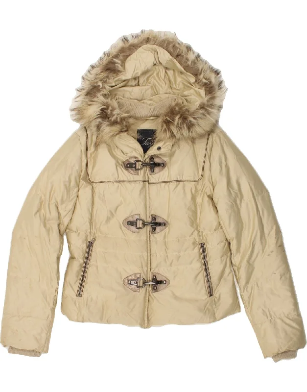 FAY Womens Hooded Padded Jacket UK 14 Medium Beige