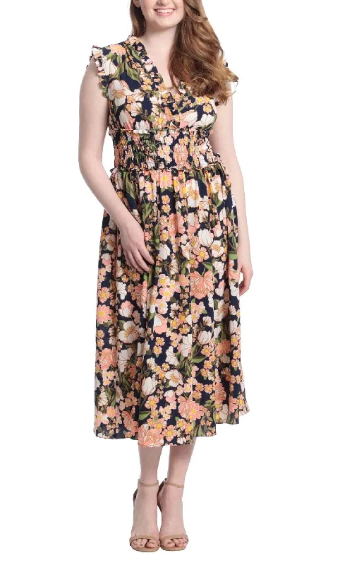 London Times T6131M - Tea Length Floral Casual Dress