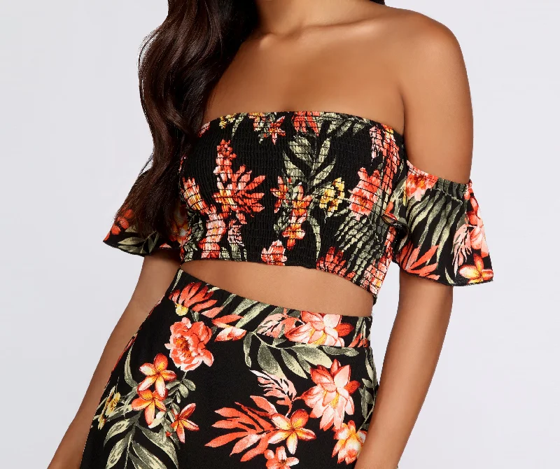 Hot Tropics Smocked Crop Top