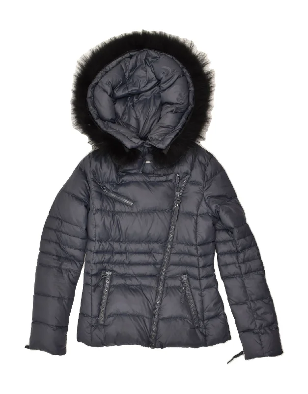 PINKO Womens Hooded Padded Jacket UK 8 Small Navy Blue Polyamide