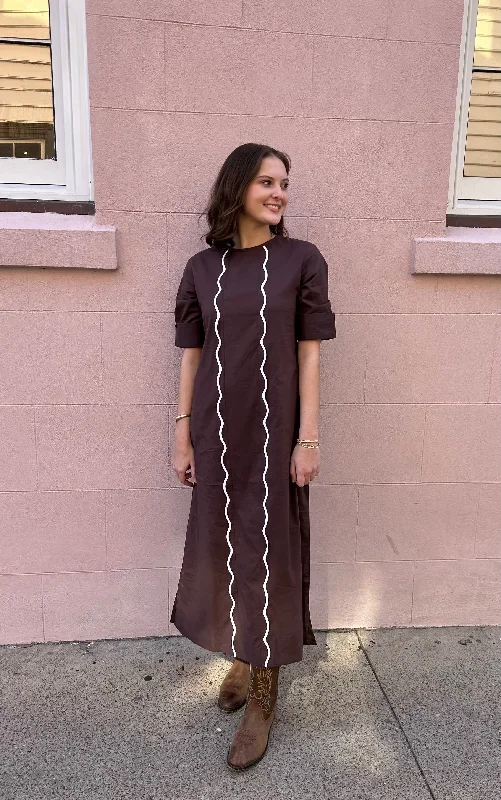 Anne Maxi Dress Brown with White Scallop