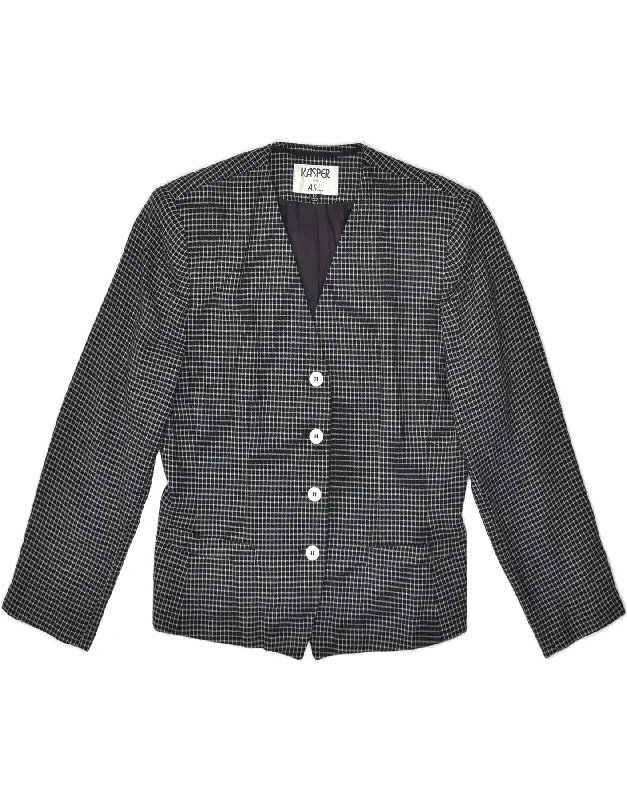 VINTAGE Womens 4 Button Blazer Jacket UK 10 Small Black Gingham