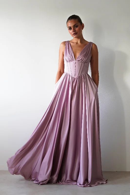 Scarlette Soft Satin Maxi Gown | Mauve