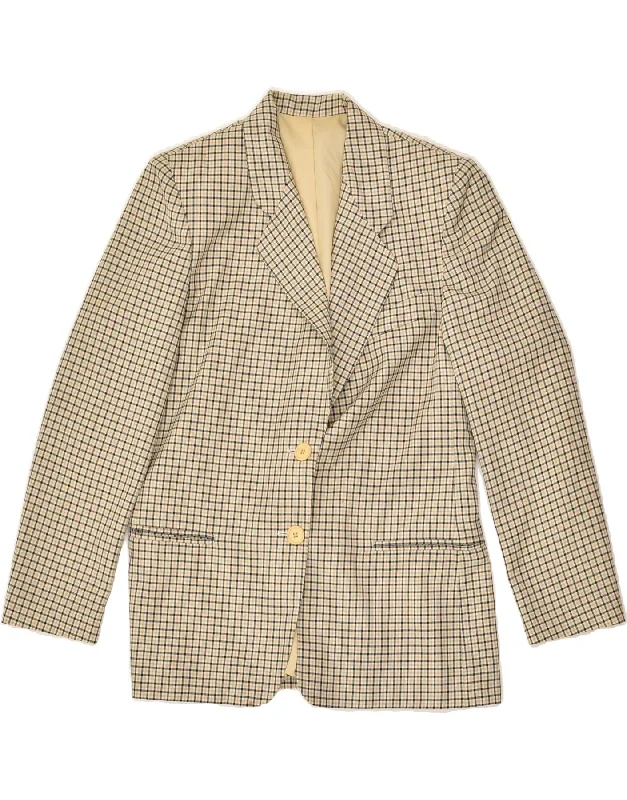 VINTAGE Womens 3 Button Blazer Jacket UK 10 Small  Beige Check Polyester