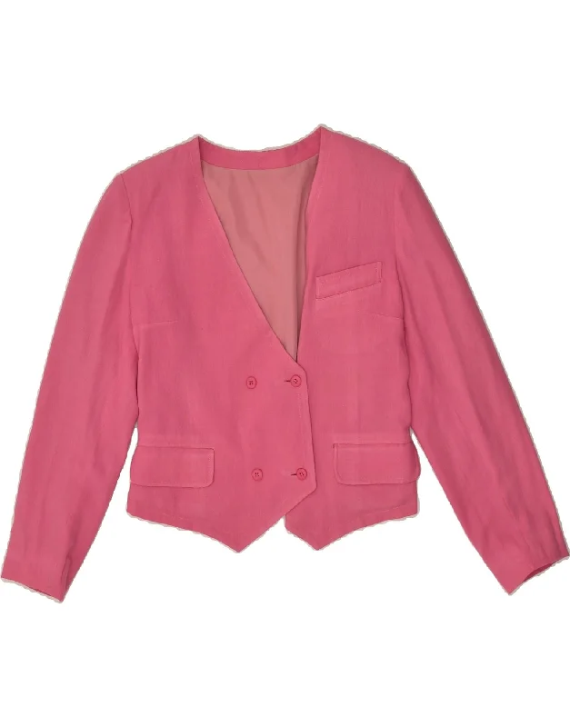 VINTAGE Womens Double Breasted Blazer Jacket UK 12 Medium Pink