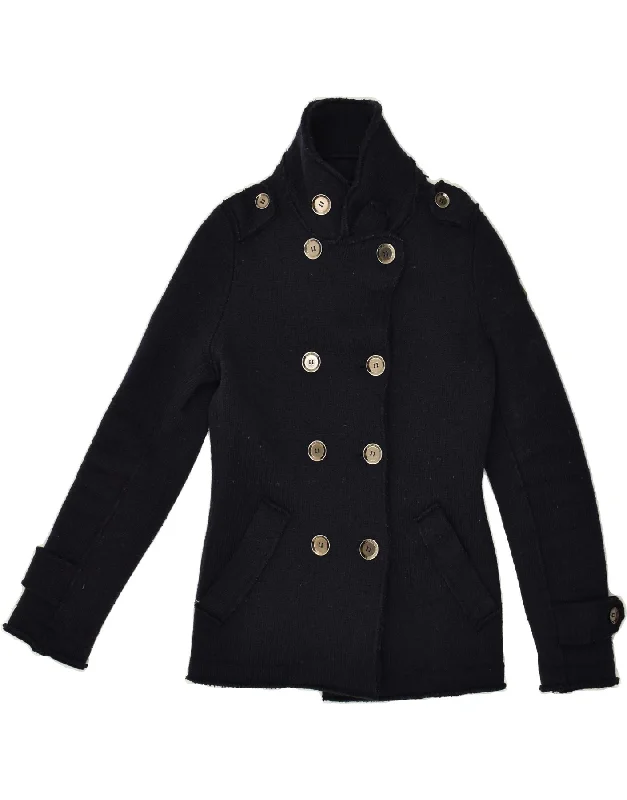 ROY ROGERS Womens Pea Coat IT 40 Small Navy Blue Wool