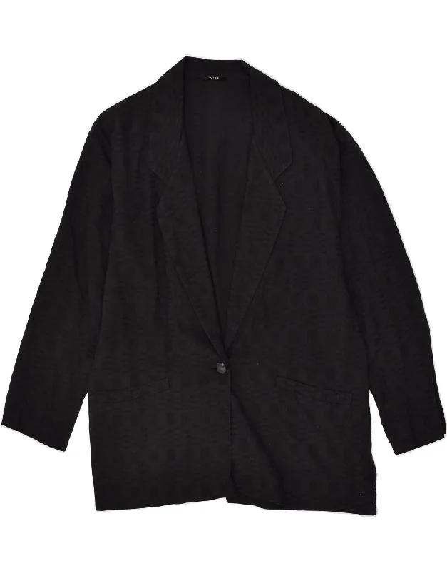 VINTAGE Womens 1 Button Blazer Jacket UK 18 XL Black Geometric